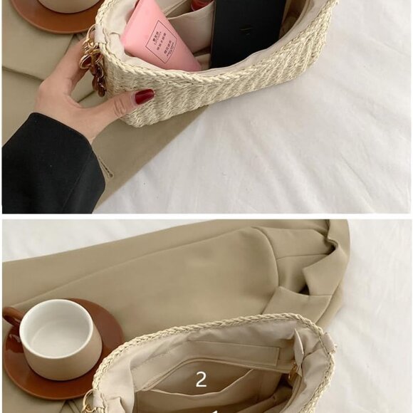 Women Small Straw Handbag Mini Summer Beach Purse Vacation Shoulder Bag - Picture 6 of 6